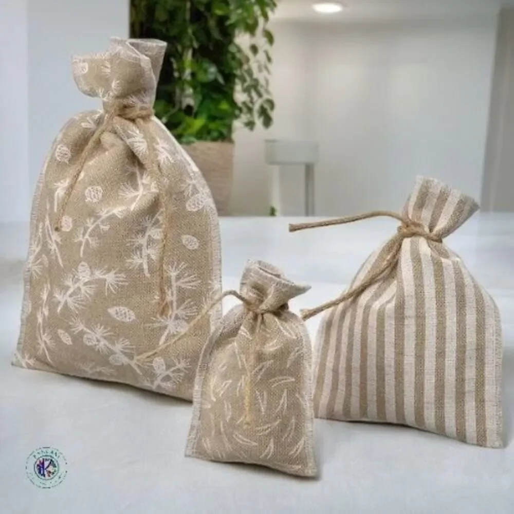 IKEA VINTERFINT Gift Bag Wrapping Jewelry Mixed Patterns/Natural Jute - Set of 3